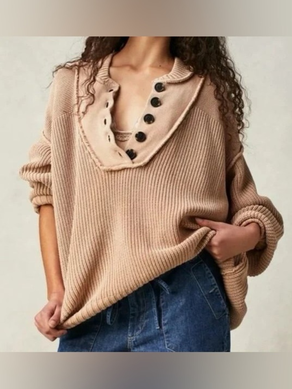 Free People Maggie Henley Oversized Knit Sweater Size M
